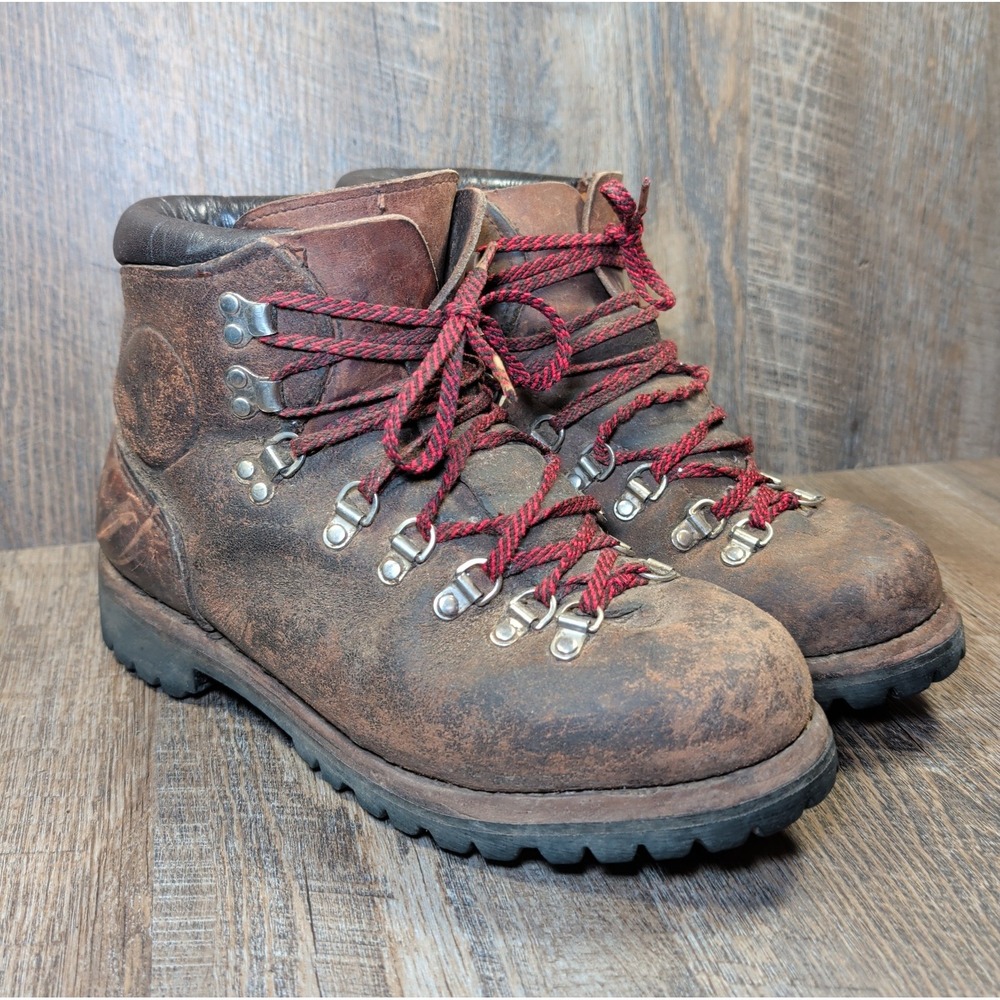 Vasque Vintage Mens 9.5 D Brown Leather Lace Up Mountain Hiking Boots Vibram USA
